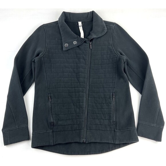 Lululemon Fleece Be True Jacket Womens Black Relaxed Fit Diagonal Full Zip Sz 6 - Picture 1 of 6